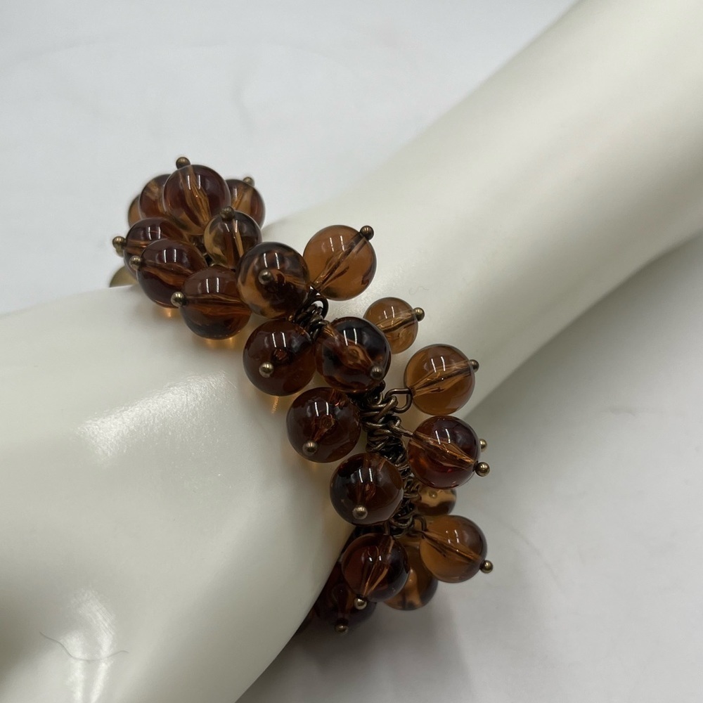 J. Crew Dangle Bead Bracelet Dark Brownish Glass Beads Stretch Cha Cha Bracelet